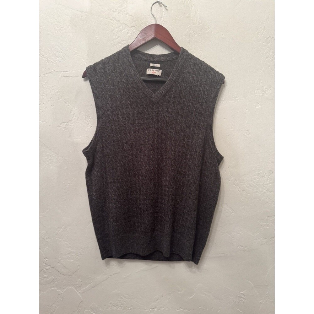 Dockers Slim Fit Sweater Vest Brown V-Neck Mens